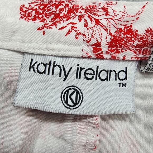 Vintage Kathy Ireland Pants Womens 19 Red Oriental Toile Straight Leg Crop Capri - Picture 7 of 14